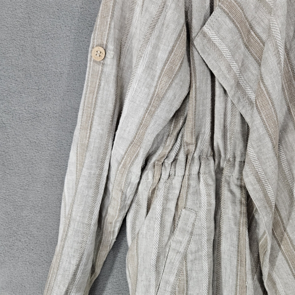 Fate Womens Linen Viscose Blend Open Frount Tie Jacket Cream Strip Size Medium M - Picture 10 of 12